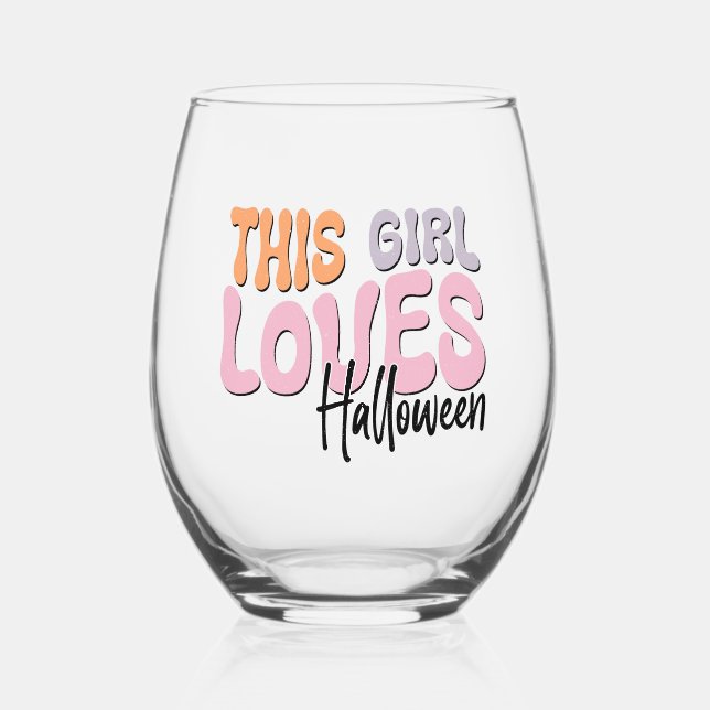 Vaso De Vino A este Chica le encanta Halloween (Anverso)