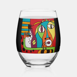 Vaso De Vino Abstract Face with Wine Stemless Wine Glass