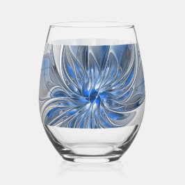 Vaso De Vino Abstracto Flor de arte fractal de color gris azul