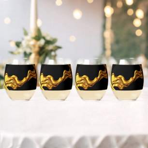 Vaso De Vino Achempong Opulento Remolino Líquido Oro Negro Mono