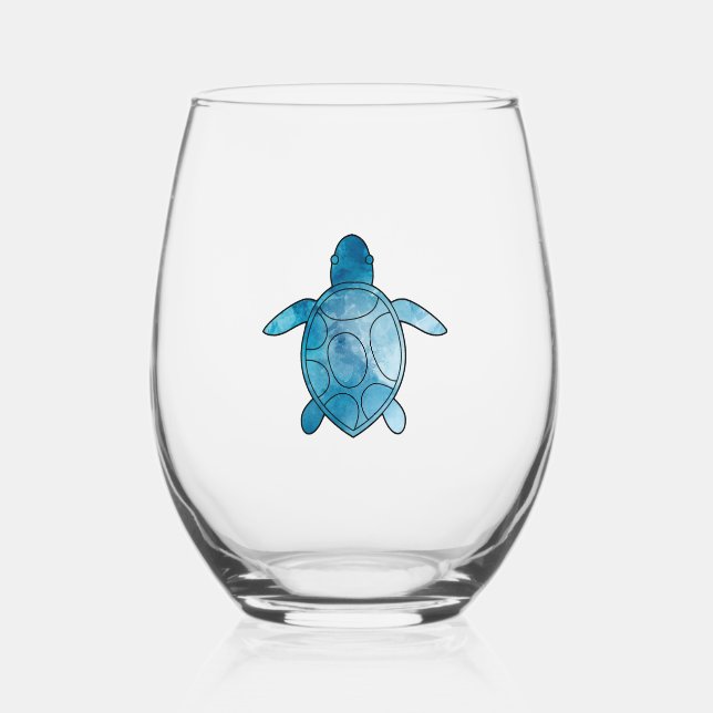 Vaso De Vino Acuarela azul de la tortuga marina (Anverso)