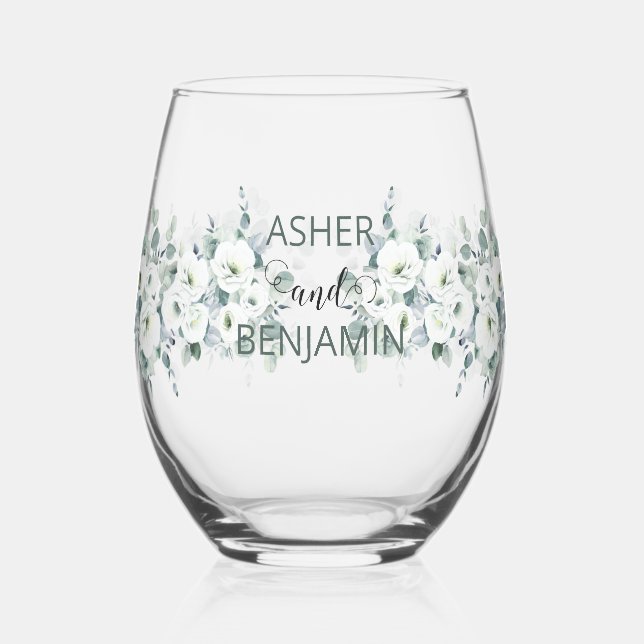 Vaso De Vino acuarela de lujo Botanic Ivy Spring Boda (Izquierda)