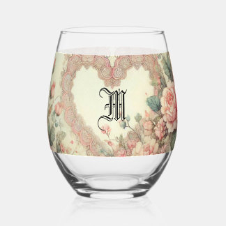 Vaso De Vino Acuarela Floral Boho Corazones Pastel Vintage