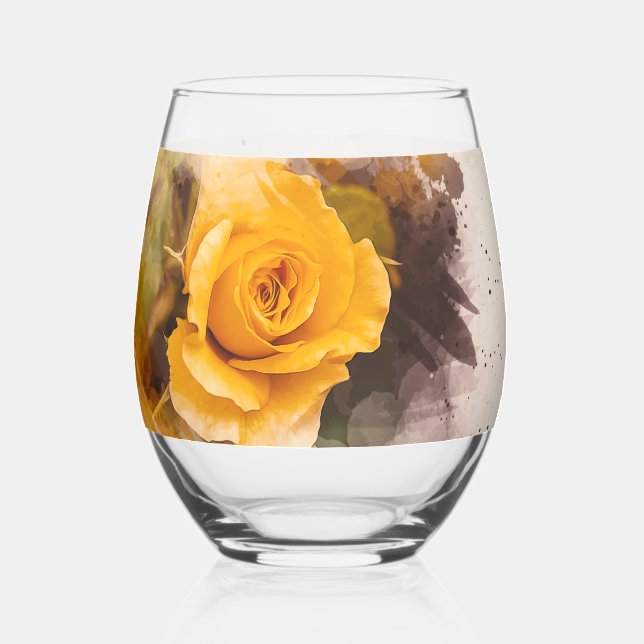 Vaso De Vino Acuarela Rosa Amarilla Sencilla (Izquierda)