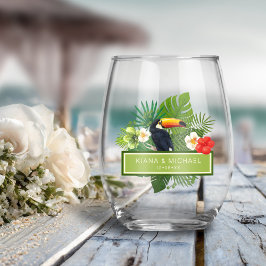 Vaso De Vino Acuarela Tropical con Toucan Boda ID577