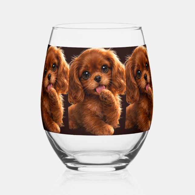 Vaso De Vino Adorable Ruby Cavalier Spaniel (Reverso )