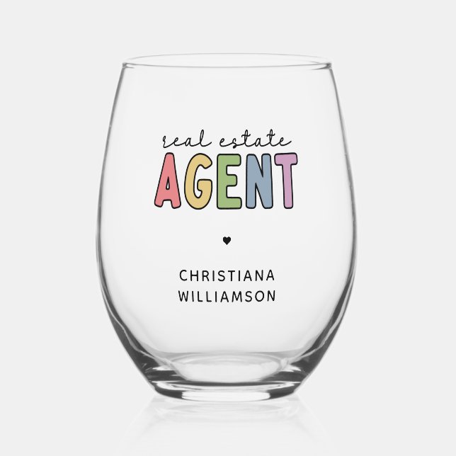 Vaso De Vino Agente inmobiliario de nombre personalizado | Rega (Anverso)