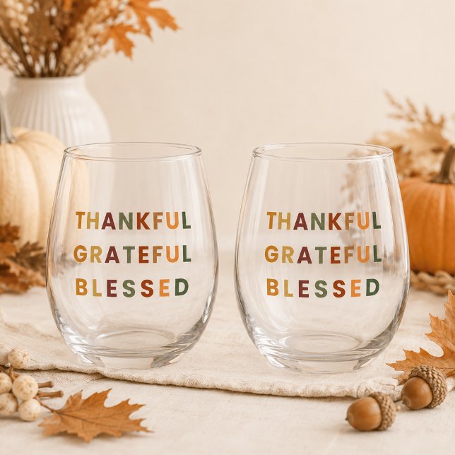 Vaso De Vino Agradecido Agradecida Bendecido – Otoño  (Subido por el creador)