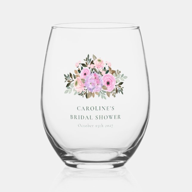 Vaso De Vino Aguamarina Floral Acuarela Despedida de Soltera Pe (Anverso)