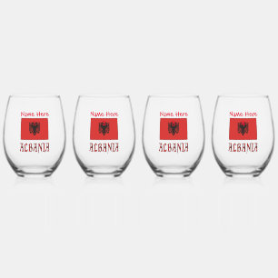 Vaso De Vino Albania y Bandera de Albania Personalización Roja