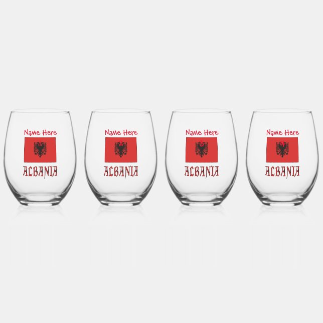 Vaso De Vino Albania y la bandera albanesa Personalización Roja (Anverso)