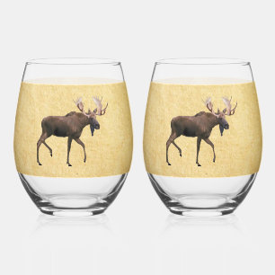 Vaso De Vino Alce De Toro Sobre Papel Antiguo