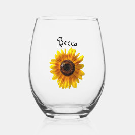 Vaso De Vino Alegre girasol amarillo con abeja personalizada