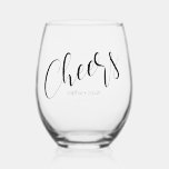 Vaso De Vino Alegría y nombres Minimalistas simples<br><div class="desc">¡Sencillas vítores Minimalistas! en caligrafía de guión y nombre y fecha de la pareja (atrás) en un suave tipo de letra no serif - ideal para la cena de ensayo ante el boda o el propio boda - ©WhimsicalArtwork™</div>