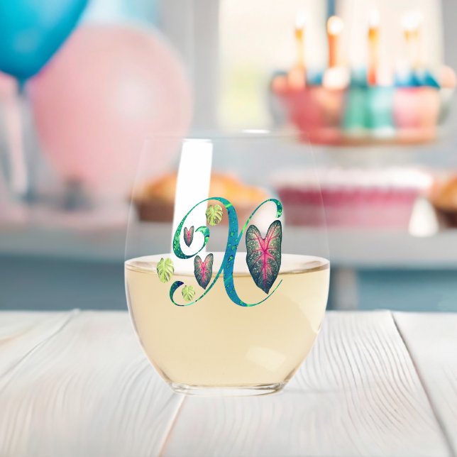 Vaso De Vino Alfabeto de Monstera "X" (Insitu (Baby Shower))