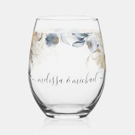 Vaso De Vino ALGO Boda AZUL Floral Gracias