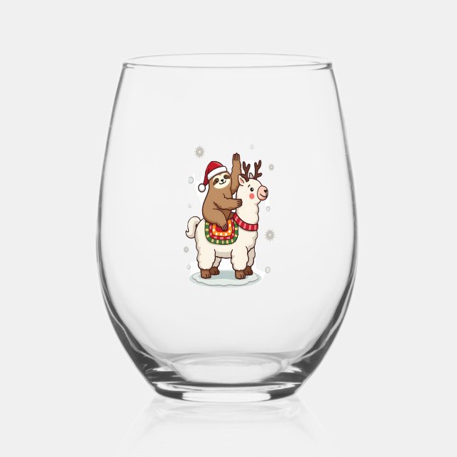 Vaso De Vino Alpaca Sloth Christmas (Anverso)