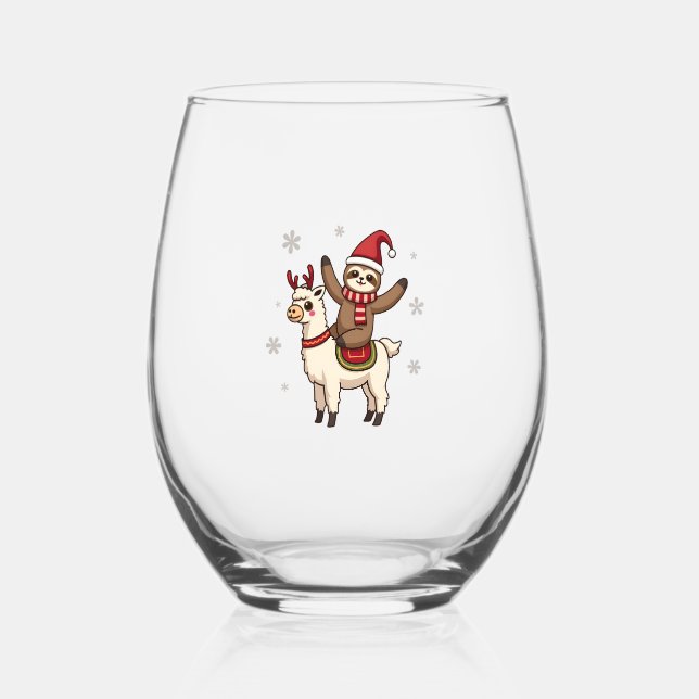 Vaso De Vino Alpaca Sloth Christmas (1) (Anverso)