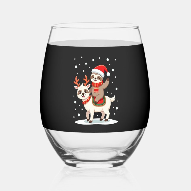 Vaso De Vino Alpaca Sloth Christmas (4) (Anverso)