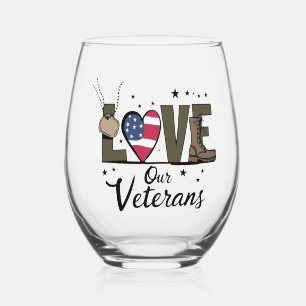Vaso De Vino Ama nuestro día de los veteranos Orgulloso día del