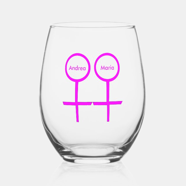 Vaso De Vino Amantes lesbianas personalizados (Anverso)