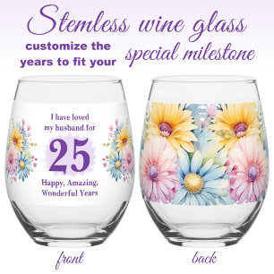 Vaso De Vino Amar a mi esposo 25 años flores moradas