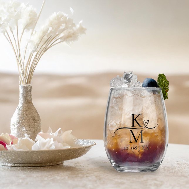 Vaso De Vino Amar caligrafía Iniciales Corazón Negro B&W ID940 (Subido por el creador)