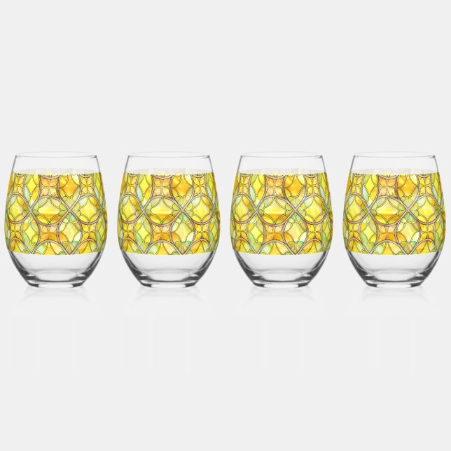 Vaso De Vino Amarillo limón, patrón de vidrio de manchas, medit (Reverso)