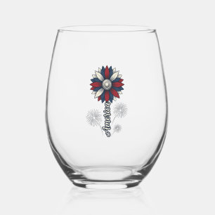 Vaso De Vino América Patriótica Flor Fuegos Artificiales Diseño