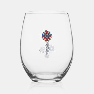 Vaso De Vino América Patriótica Flores Fuegos Artificiales Dise