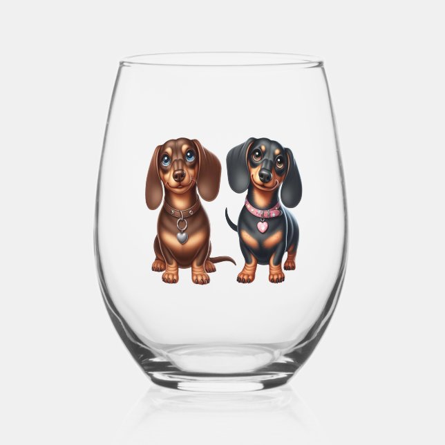 Vaso De Vino Amigos de Cute Dachshund (Reverso )