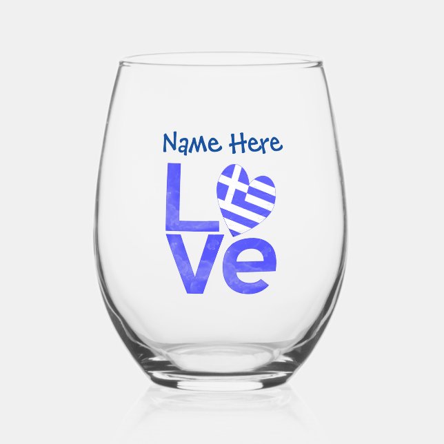 Vaso De Vino Amor griego azul personalizado (Anverso)