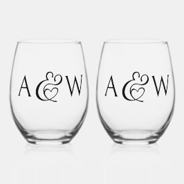 Vaso De Vino Ampersand Monogram Iniciales Boda de Moda moderna