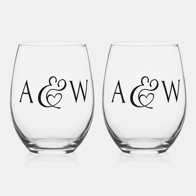 Vaso De Vino Ampersand Monogram Iniciales Boda de Moda moderna (Anverso)