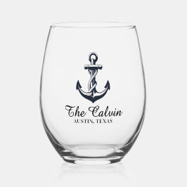 Vaso De Vino Ancla con línea de barco