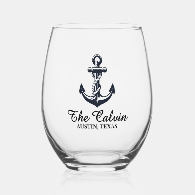Vaso De Vino Ancla con línea de barco (Anverso)