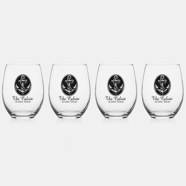 Vaso De Vino Ancla de barco con nombre (Anverso)
