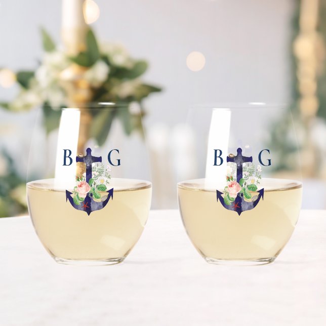 Vaso De Vino Ancla Floral Nautical Summer Wedding Favor (Insitu (Boda))