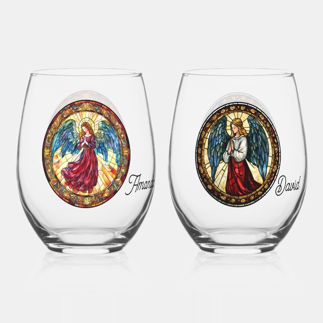 Vaso De Vino Ángeles de Navidad (Anverso)