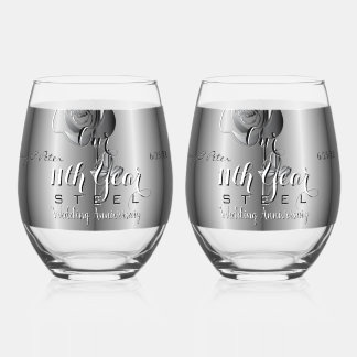 Vaso De Vino Aniversario de Bodas de Acero Rosa Puede Vidrio 11