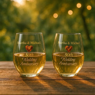 Vaso De Vino Aniversario de Bodas número 50 Tipografía Dorada C