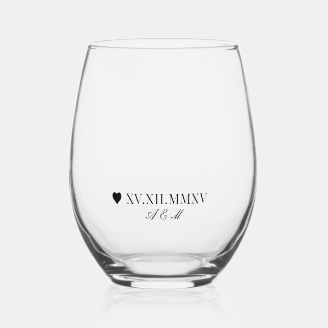 Vaso De Vino Aniversario de la fecha numérica personalizado rom (Anverso)