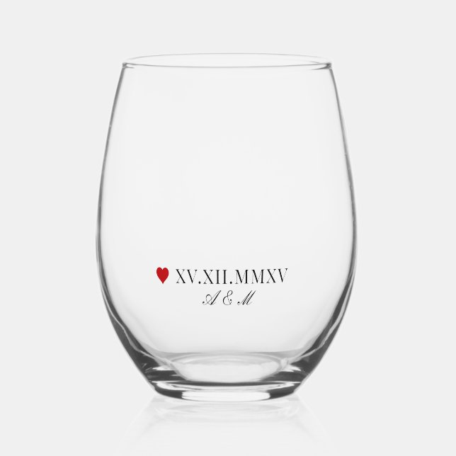 Vaso De Vino Aniversario de la fecha numérica personalizado rom (Anverso)