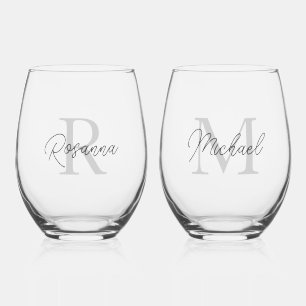 Vaso De Vino Aniversario del nombre del monograma de las pareja