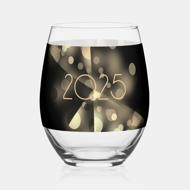 Vaso De Vino Año nuevo 2025 con burbujas doradas (Anverso)