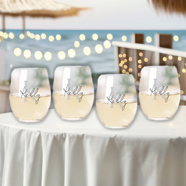 Vaso De Vino Apellido personalizado de clase (Classy Personalized Last Name Stemless Wine Glass)