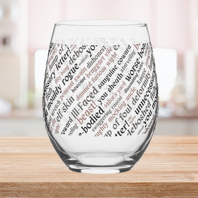 Vaso De Vino Apertura del actor Regalo nocturno Shakespeare Ins (Actor Opening Night Gift Shakespeare Insults Stemless Wine Glass)