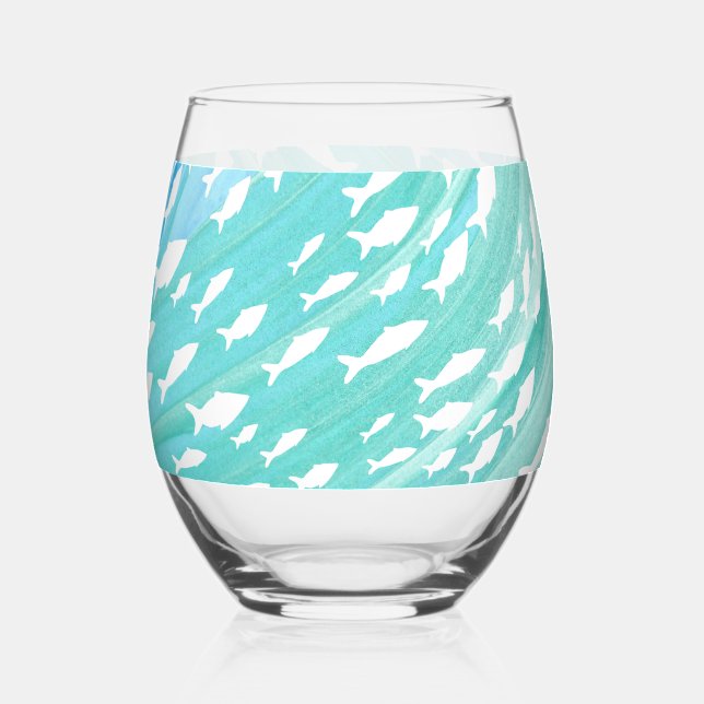 Vaso De Vino Aqua Ocean Fish Nautical (Anverso)