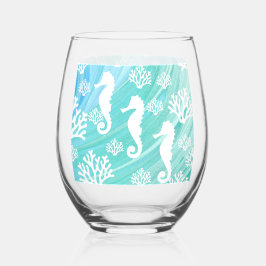 Vaso De Vino Aqua Ocean Seahorse Coral Sealife