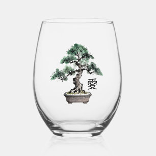 Vaso De Vino Árbol Bonsái Estilo Sumi-e Caligrafía Japonesa de